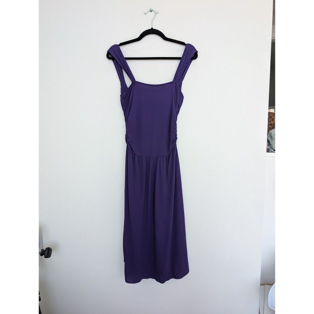 Elie Tahari Ballerina Slinky Sleeveless Ruched Purple Knee Midi Dress Sz M/L - Picture 2 of 16